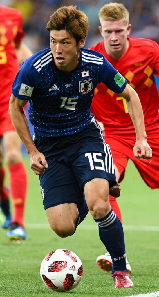 2018年の日本代表ユニフォームを着用した試合中の様子。背番号15のマーキング